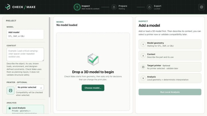 Check Makes arbetsyta med en inläst 3D-modell